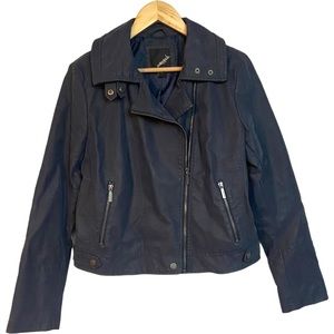 Women’s Dark Blue Faux Leather Biker Jacket